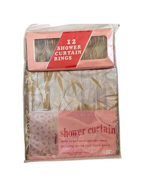 Vintage Bamboo Print Shower Curtain With Matching Beige Rings 72x72 Vinyl New